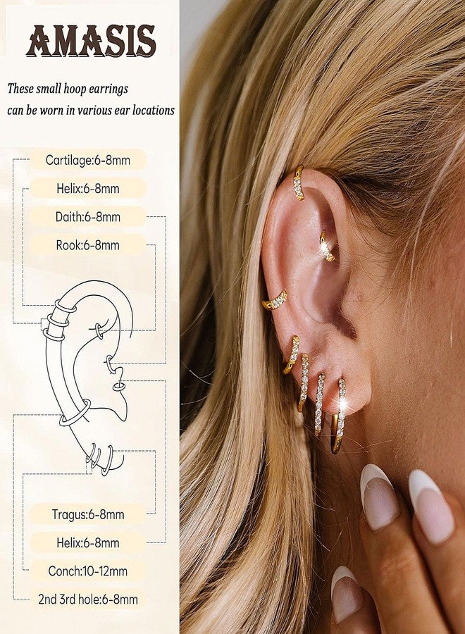 AMASIS Small Gold Hoop Earrings for Women Men,14K Gold Plated in 316L Surgical Steel Hinge Huggie Hoop Earrings fit Cartilage Helix Tragus Sung Earlobe Lightweight Hypoallergenic Earrings (1 Pair-6mm) - Image 3